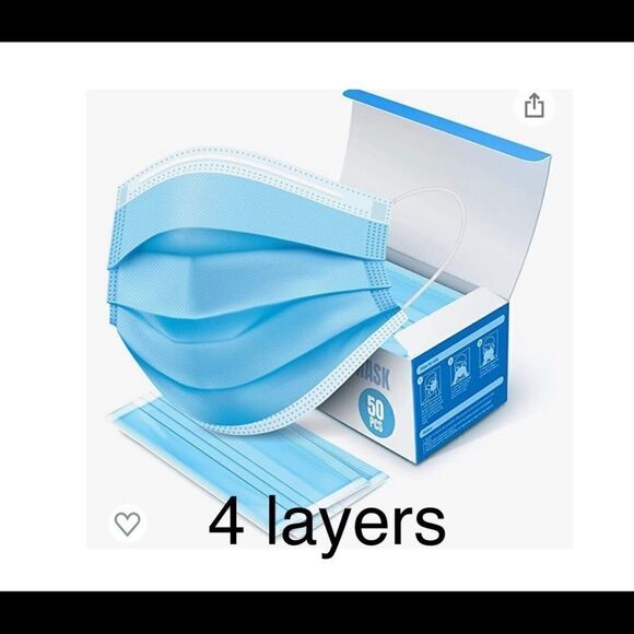 2 Boxes bundle of 4 layers Blue Disposable Face Masks 50 pcs - Picture 1 of 5